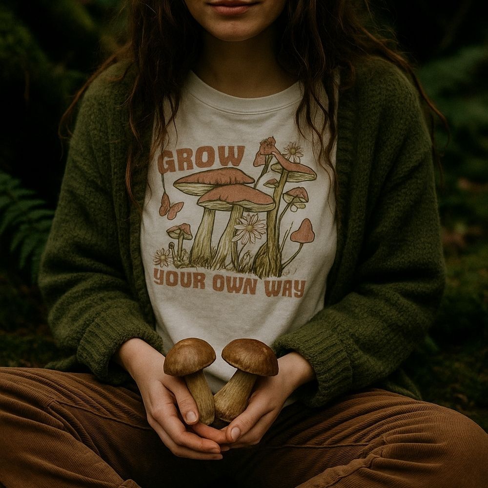 Mushroom Graphic L/S Tee (14/16) XS Grow Your Own Way Goblincore Gremlincore